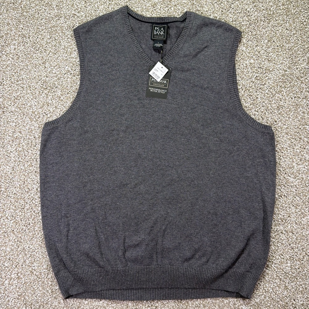 New Men's Jos A Bank Travelers Vest Larhe Gray Cotton C Neck